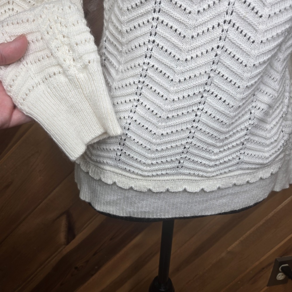 J Crew Womens Crew Neck Scalloped Pointelle Sweater Sz S Ivory Wool Blend - Picture 6 of 9